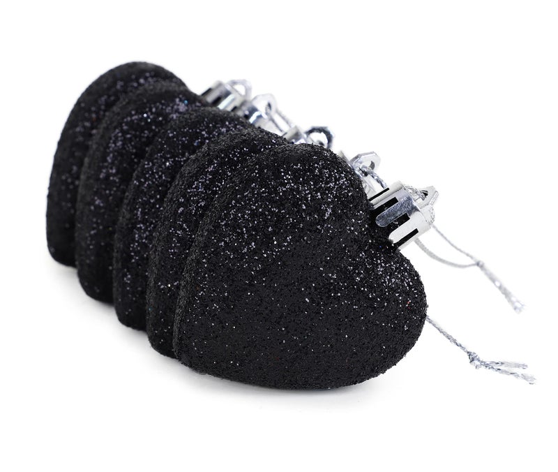 Christmas ConceptsÂ® Pack of 8-60mm Heart Shaped Christmas Tree Baubles â€“ Glitter Decorated Baubles (Black) - Image 3